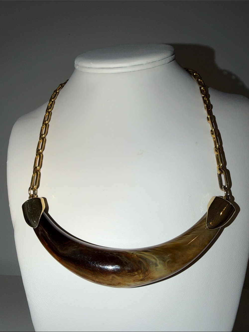 Vintage Signed Celebrity NY Gold-Tone & Marble Crescent Necklace